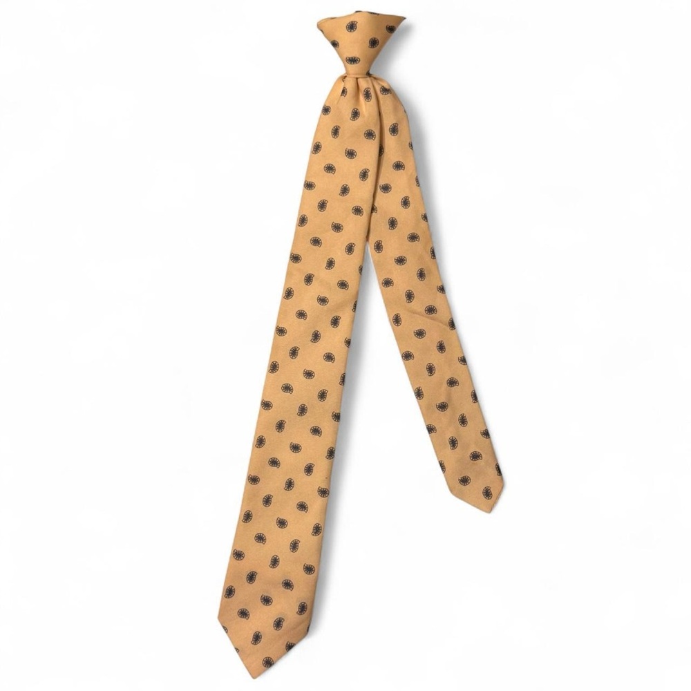 Vintage Light Yellow and Blue Paisley Print Clip On Neck Tie